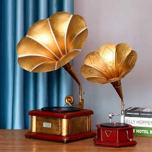 Retro Old-Fashioned Large Speaker Gramophone Model Ornaments Vinyl Record Player Creative Home Soft Decoration Photography Props