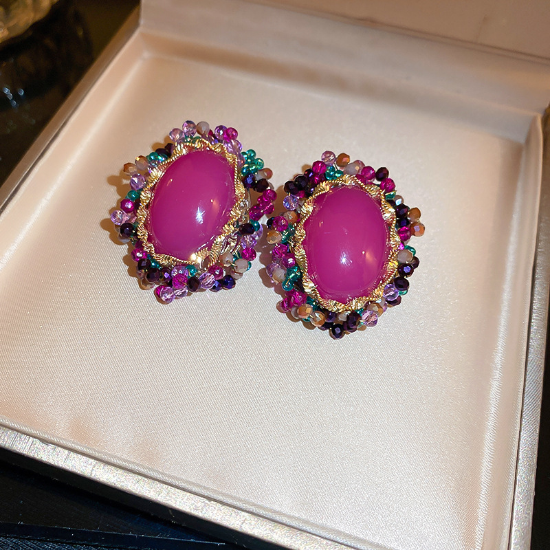 Silbernadel-Set mit Diamantkristall, ovale Mode, mittelalterliches literarisches Temperament, hochwertige Ohrringe für Frauen_voghion.com