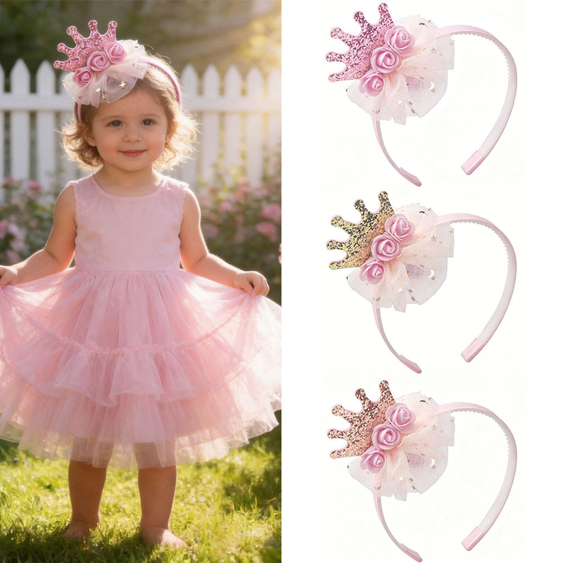 In-Stock Girls' Princess Crown Headband Hair Accessories Little Girl Baby Party Crown Veil Dress-Up Hair Accessories Wholesale
