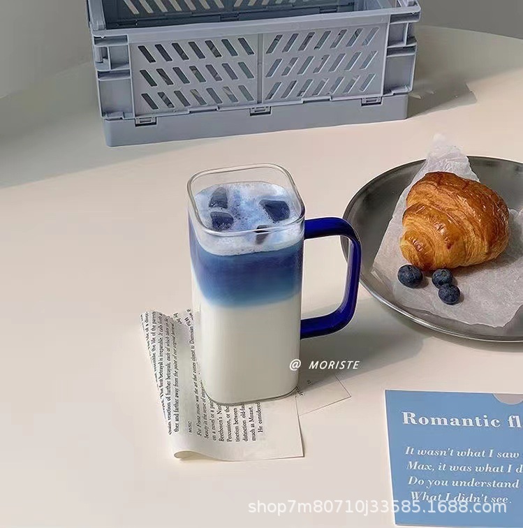 Cristal cuadrado de alta gama de alto aspecto estilo retro nuevo resistente al calor hogar a prueba de explosiones de negocios taza de agua borosilicato taza de té