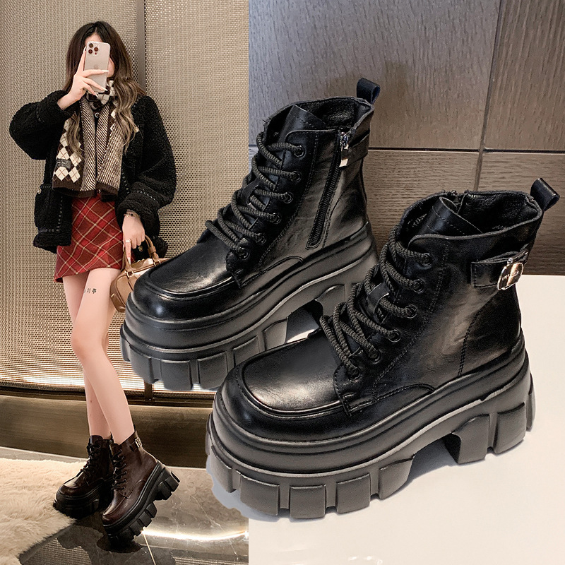 ヨーロッパ駅のショートブーツの女性秋冬の新型の小さい背の厚い底は高くなって、カジュアルなベルベットの保温のやせたマーティンブーツを持ちます。|undefined