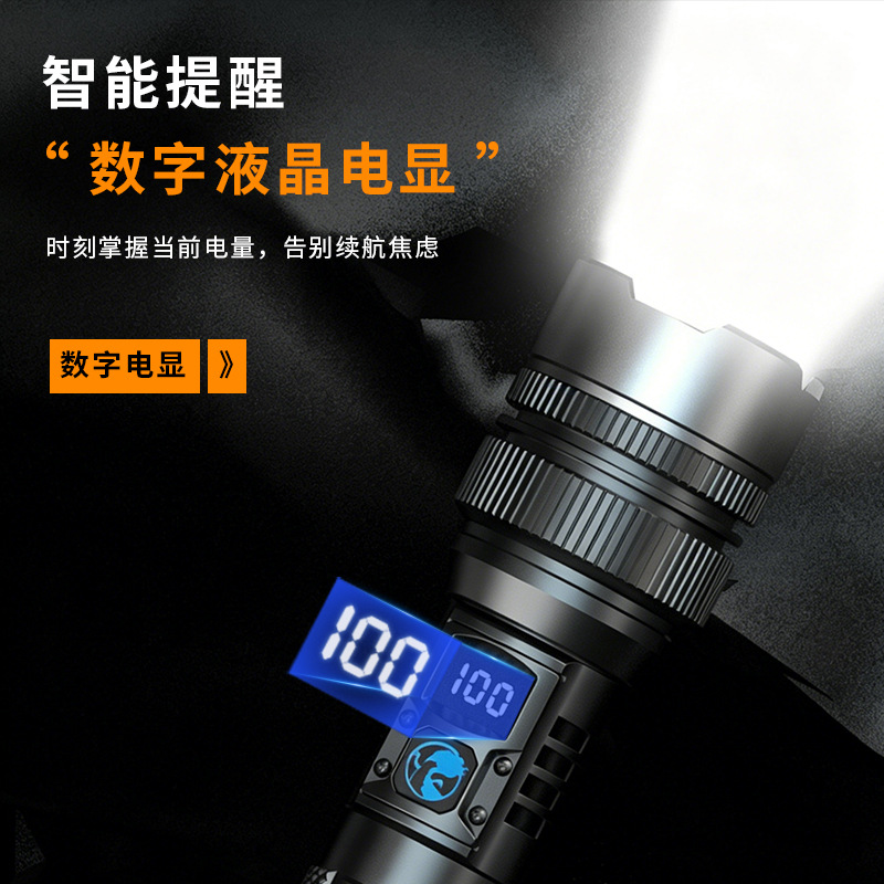 Nueva linterna súper brillante y brillante transfronteriza zoom LED láser blanco linterna portátil de emergencia de carga de pantalla eléctrica doméstica