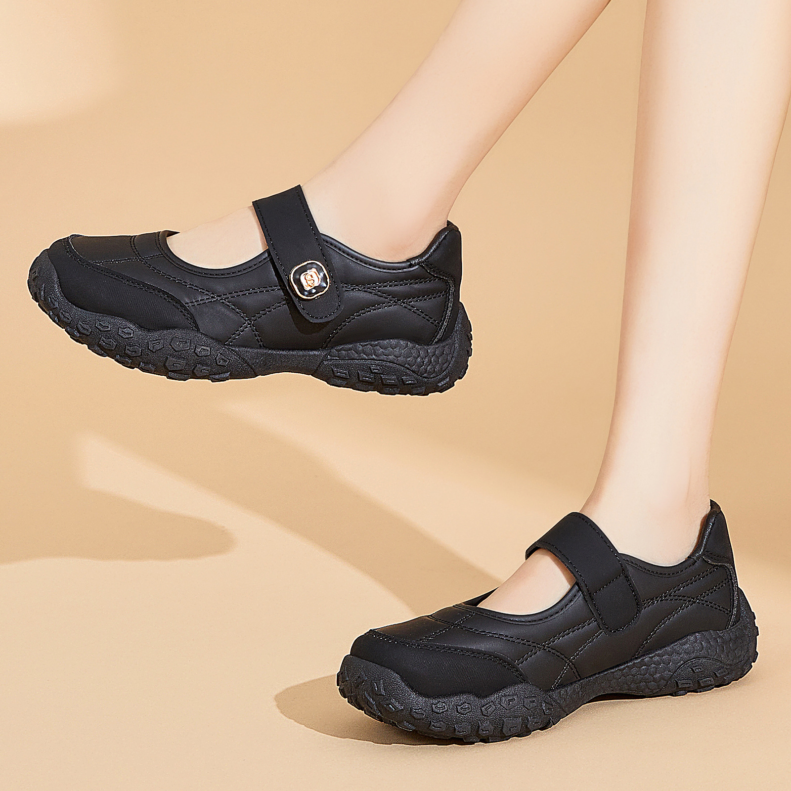 El Jin Seyuan| Zapatos de mujer Velcro superficial zapatos casuales transpirables zapatos deportivos ligeros suaves cómodos zapatos mary-zhen