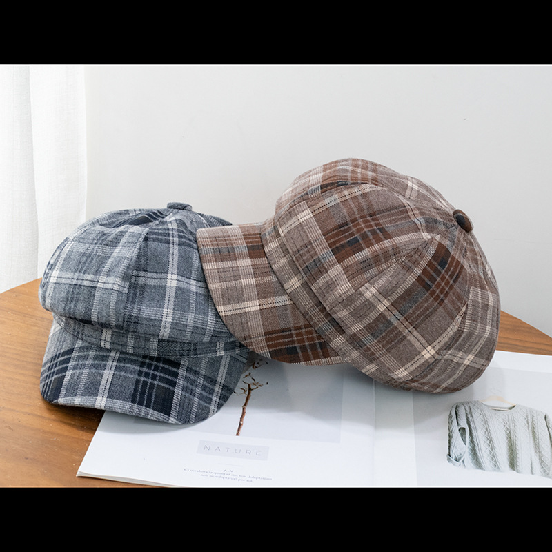 Women's Elegant Business Basic Plaid Curved Eaves Beret Hat display picture 2