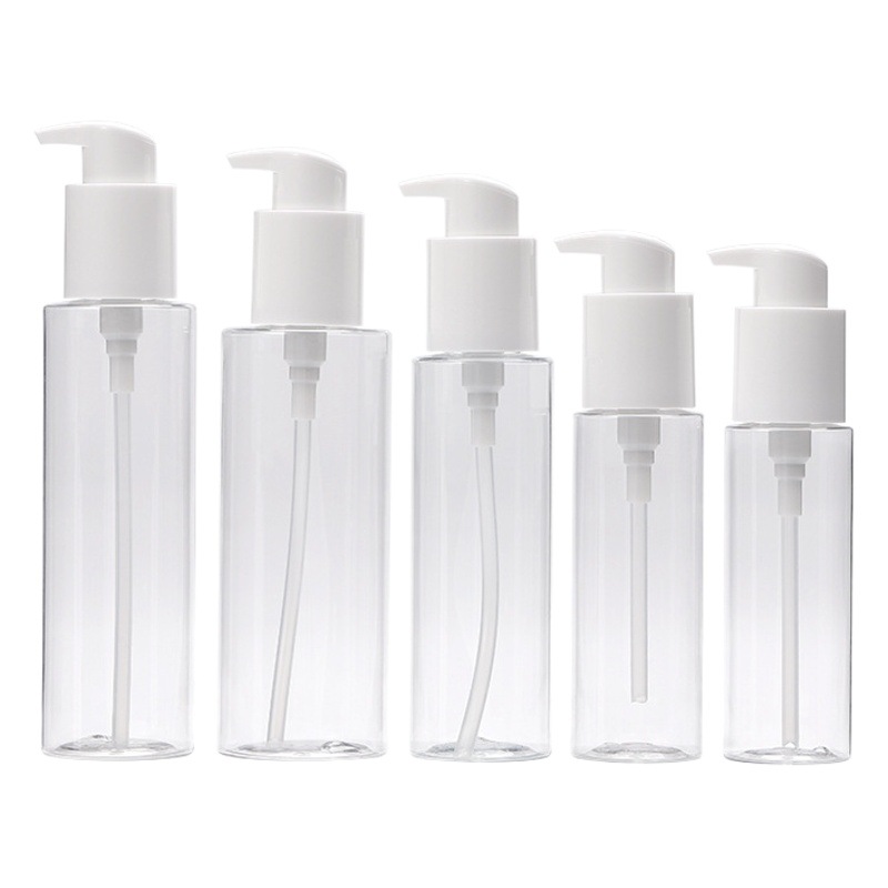 Engrosado PP interruptor rotatorio bomba de presión cabeza 100-150ml transparente PET loción botella 200-250ml botella de removedor de maquillaje