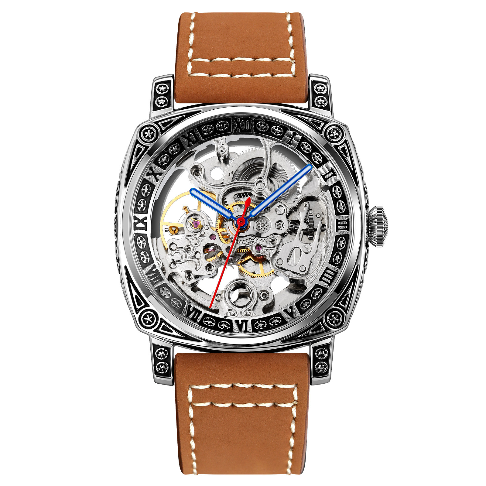 Momento retrógrado relojes mecánicos en relieve perforados relojes de pulsera de hombre casual comercio exterior al por mayor fábrica de fuente personalizada