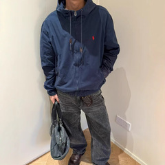 跨境RL拉夫小马刺绣美式复古老钱风连帽拉链外套男女休闲宽松夹克