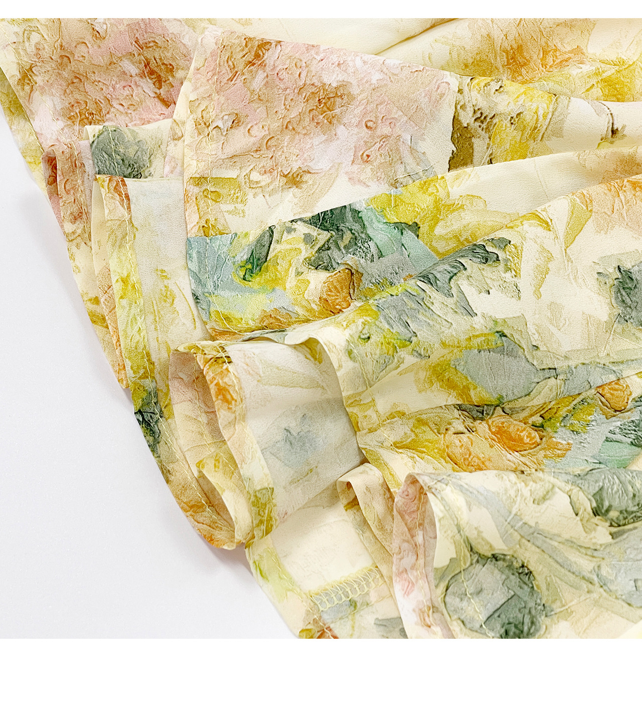 Đầm maxi nữ tay phồng hoa nhí chất liệu voan chiffon — xanh lá cây chi tiết 29