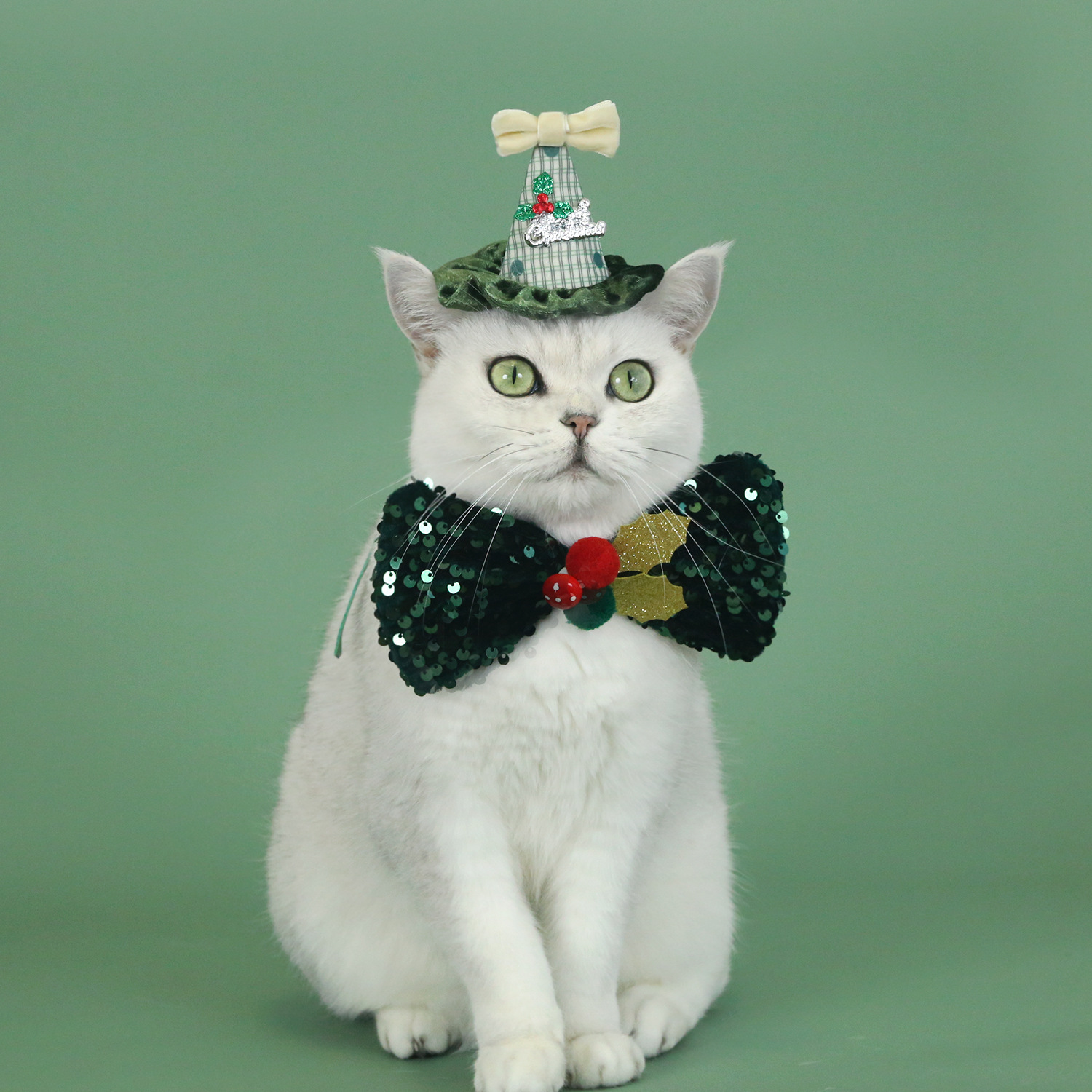 Mascotas de Navidad sequillas de seda collar de arco corbata rayas encaje sombrero pequeño estereoscópico vestido de gato y perro