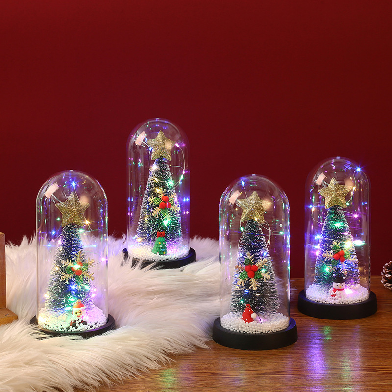 Cross-Border Eternal Flower Christmas Tree Glass Cover Creative Luminous Christmas Gift Desktop Ornament Christmas Star Night Light