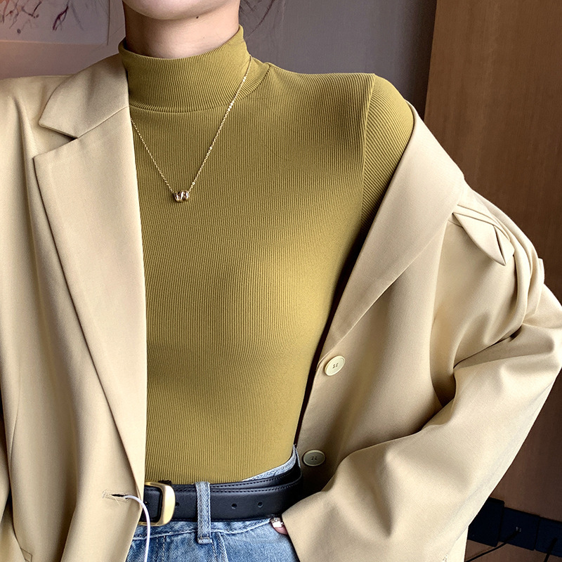 H329 Knitted Semi-high Collar Base Shirt Women's New Autumn and Winter Black and White Autumn Clothes Western Style Middle Collar Pullover Long Sleeve H329 Knitted Semi-high Collar Base Shirt Women's New Autumn and Winter Black and White Autumn Clothes Western Style Middle Collar Pullover Long Sleeve