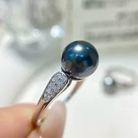 Кольцо из серебра S925 с жемчугом из морской воды, изысканное модное универсальное повседневное классическое кольцо с таитянским черным жемчугом диаметром 8-9 мм