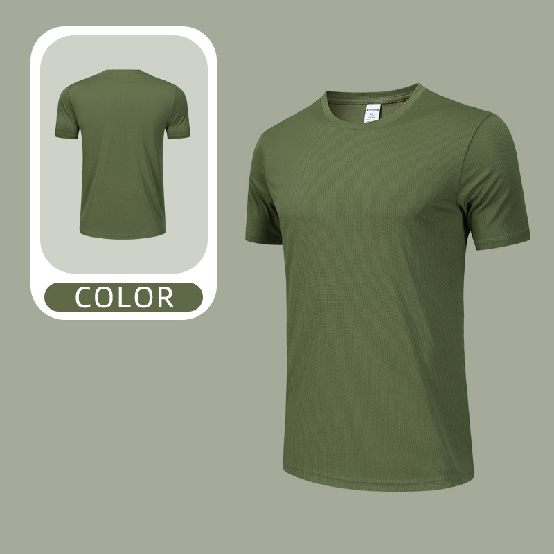 Camiseta deportiva deportiva deportiva de carrera masculina de manga corta de secado rápido transfronterizo Camiseta publicitaria con impresión LOGO Cuello redondo Camiseta de trabajo con mangas en T