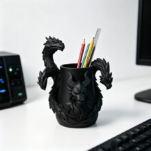 黑风三头龙形笔筒 创意 3D 打印桌面收纳摆件 个性文具收纳筒潮酷