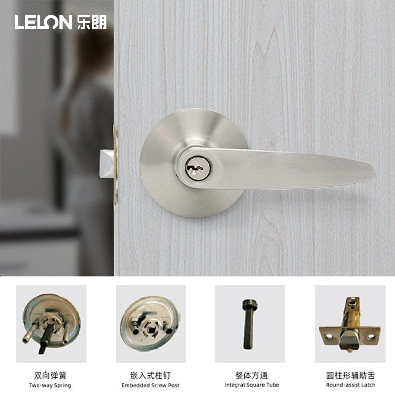 Manija de acero inoxidable americana cerradura de tres polos reemplazo universal cerradura de la bola baño cerradura de la puerta de una sola lengua con llave cerradura de la puerta