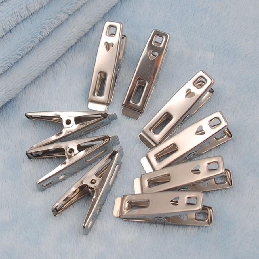 20 Pieces of Heart-Shaped Thickeneded Stainless Steel Small Clips for Drying Clothes, Strong Windproof Quilt Clips and Sock Clips Wholesale