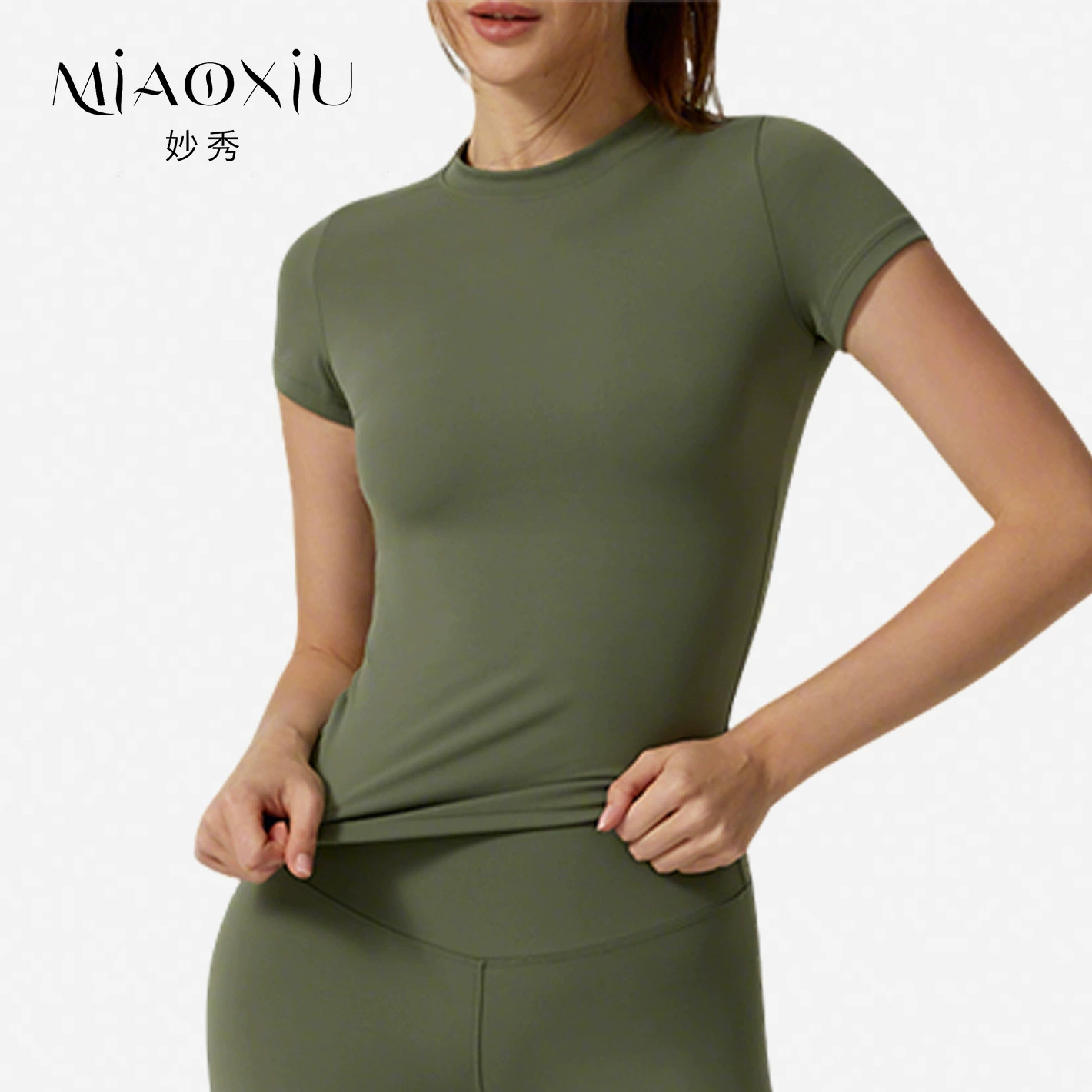 Хит продаж: облегающая, быстросохнущая, с эффектом «второй кожи», утягивающая талию, короткий рукав, высококачественная футболка для фитнеса и йоги.