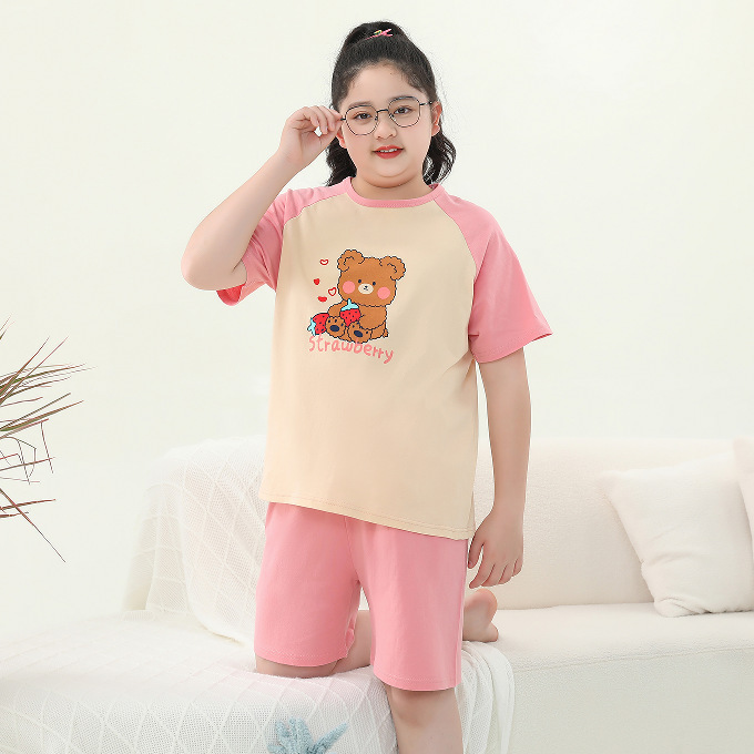 太った子供服の男の子の大きいサイズの夏服の薄いタイプのエアコンの服は肥えて家の服の青少年のパジャマの2セットのファッションを増加します。|undefined