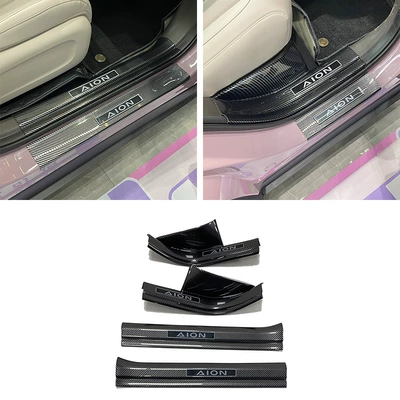 Suitable for 25 Models of Trumpchi Aion Ut Carbon Fiber Pattern Door Sill Strips, Welcome Step Plates, Trunk Guard Plates, and Tailgate Protection Strips (Dekorativ pedal başlıqları) - 4-pieces-of-inner-sills-abs-carbon-fiber-texture-applicable-to-2025-aian-ut