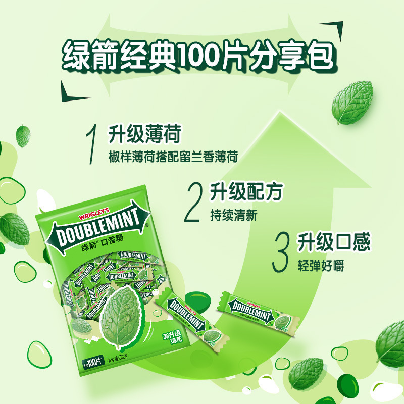 绿箭口香糖薄荷味办公室零食清新口气独立小包装休闲糖果批发散装|undefined
