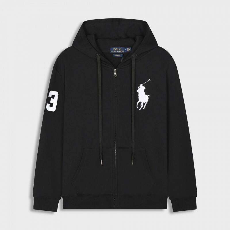 Spring and Autumn Thin Rl Hooded Cardigan Solid Color Sweatshirt Embroidered Loose Oversized Sweatshirt Men's Polo Jacket