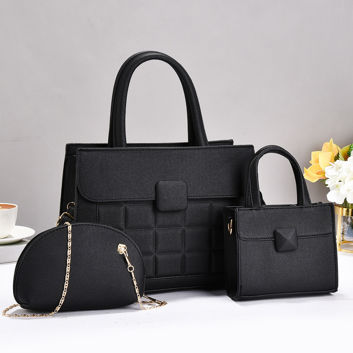 Women's Backpack Backpack Women's PU Plaid Elegant Square Zipper Buckle Bag Sets