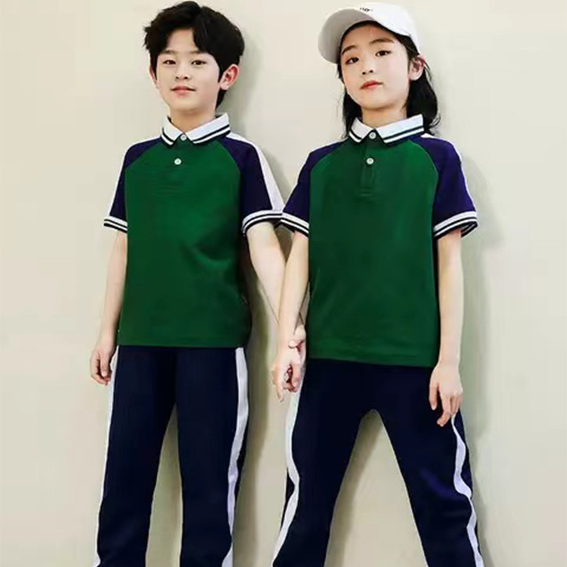 Kindergarten Primary School Class Uniform Summer Uniform College Style Blue School Uniform suit Custom Cotton Sportswear Summer 2 Pieces