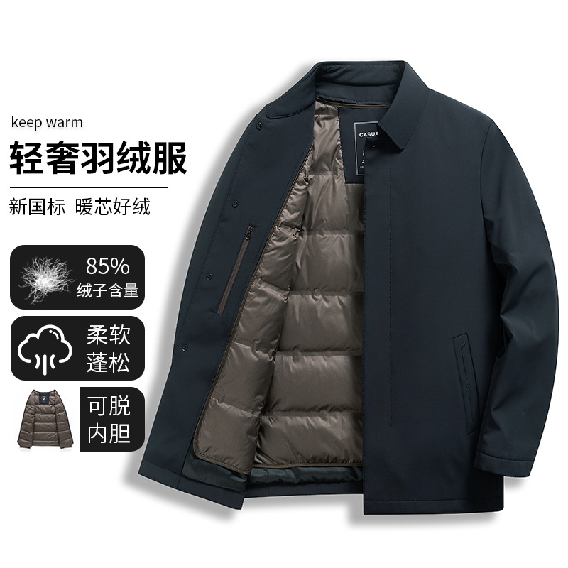 可脱卸内胆轻奢羽绒服男士防寒保暖羽绒衣新款休闲夹克外套爸爸装
