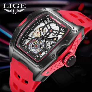 LIGE/cross-border new hollow barrel non-automatic mechanical watch personality large dial men's watch wrist watch