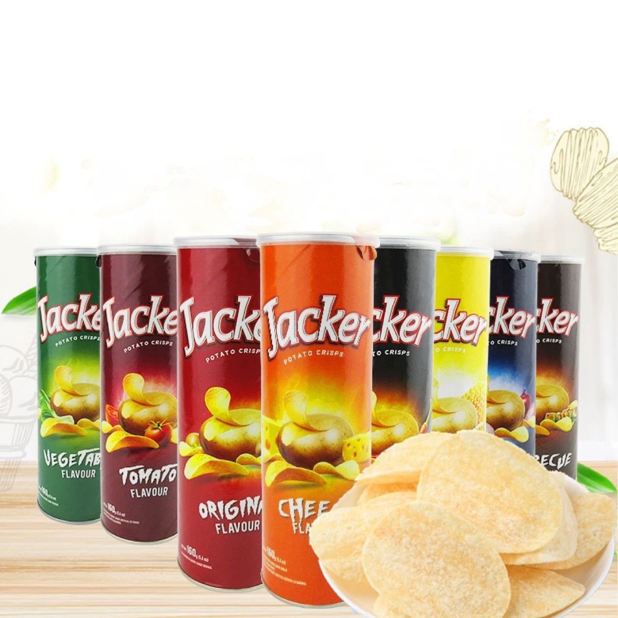 马来西亚Jacker杰克牌薯片装土豆片膨化休闲露营零食160g*14罐