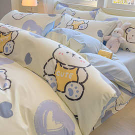 2025新款无荧光全喷气全棉可批发家用柔软透气四件套学生宿舍专用