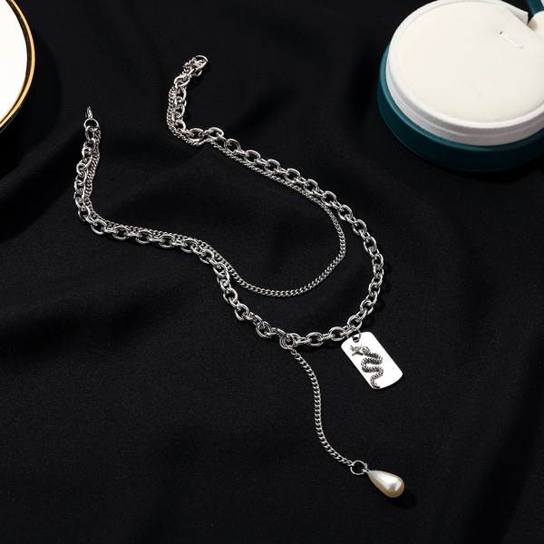 Creative fashionable design geometric necklace drop-shaped pearl…