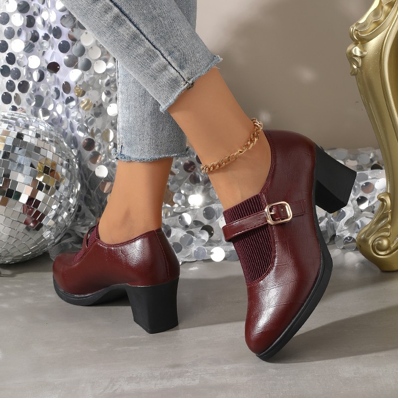 Zapatos de boca profunda zapatos de punta zapatos de tacones altos zapatos de mujer tacones gruesos suelos suaves no cansan los pies zapatos de madre zapatos de mujer suelos suaves no cansan los pies