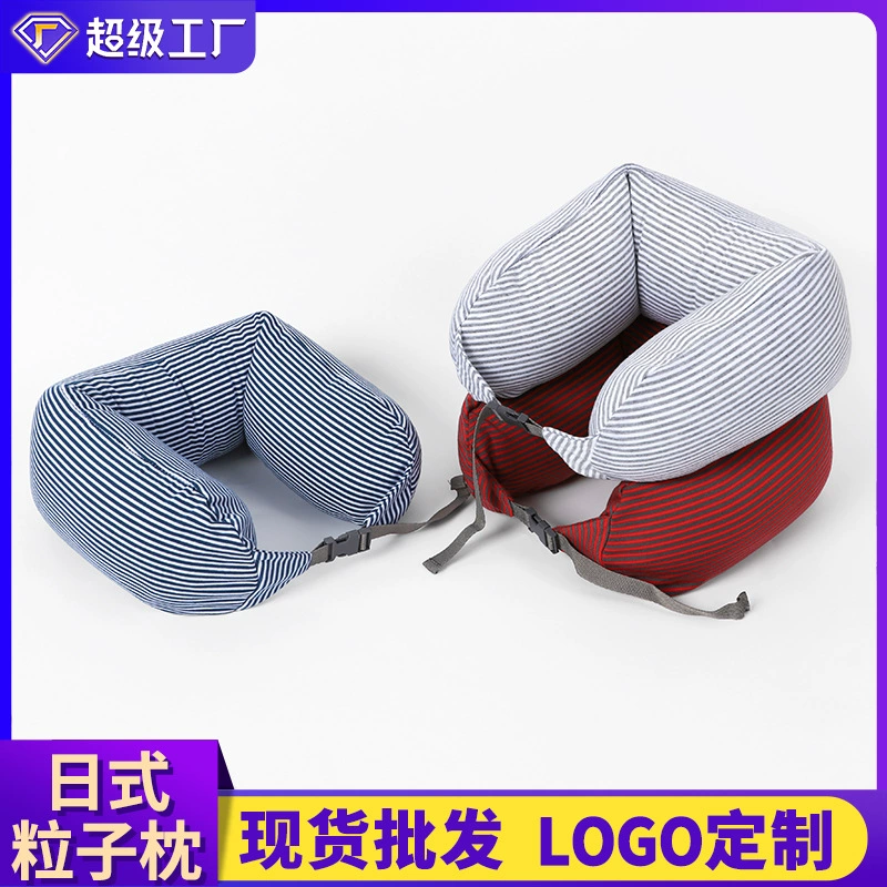Легкая многофункциональная дорожная подушка для шеи в японском стиле из чистого хлопка, подушка с частицами из пеноматериала, Трикотажная хлопковая гранулированная U-образная подушка