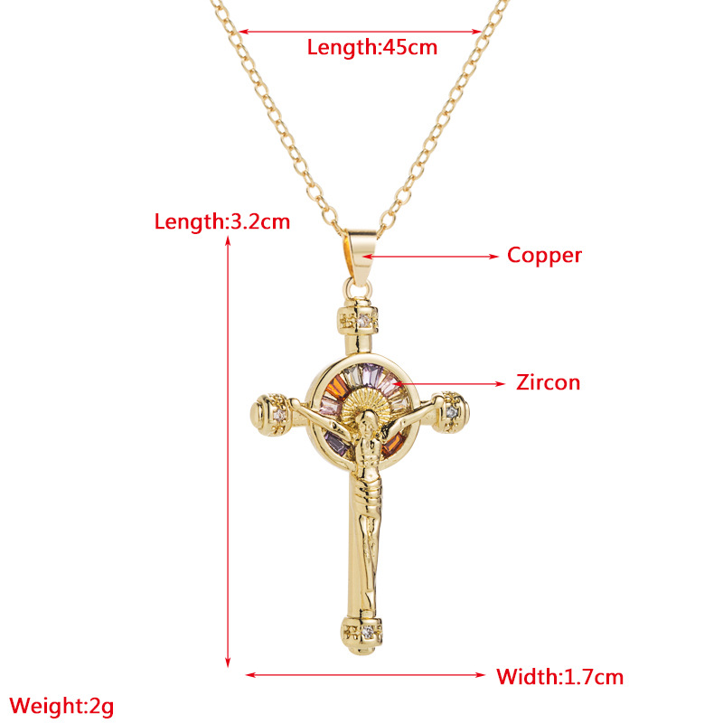 Fashion Cross Jesus Religious Gold-Plated Copper Pendant Inlaid Zircon necklace