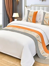 酒店床尾巾轻奢高端网红宾馆高档奢华民宿家用床旗新款床围巾床盖