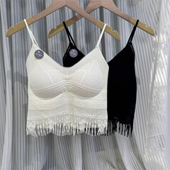 新款流蘇蕾絲吊帶帶胸墊女內搭冰絲無痕吊帶帶胸墊女外穿美背背心