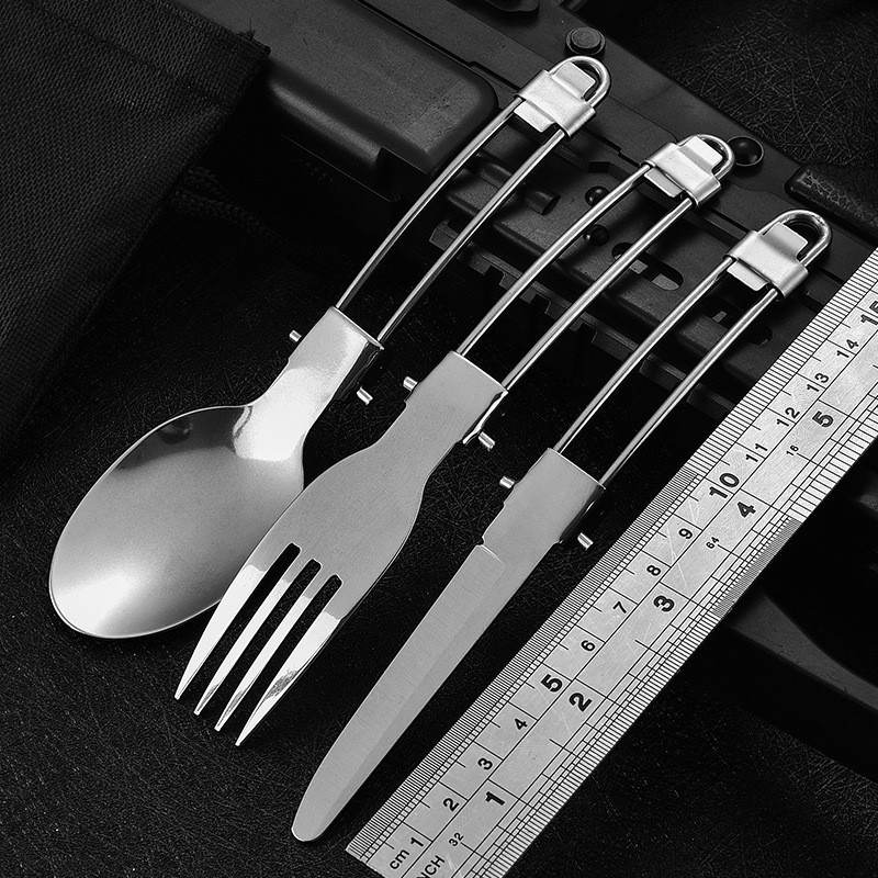 迷你多功能可折叠户外野营不锈钢便携式组合套装对折刀叉勺餐具