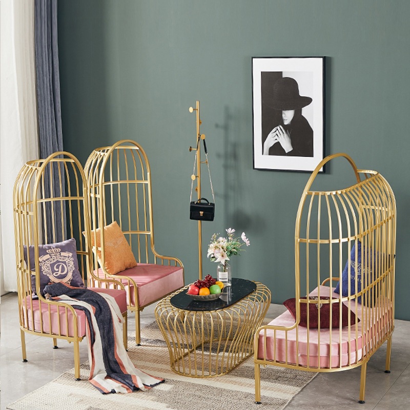 Cute and Creative Birdcage Sofa, Iron Art, Simple Modern Chair, Living Room, Hotel Theme, Milk Tea Shop, Personalized Backrest Sofa