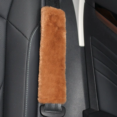 Seatbelt Shoulder Pads, Imitation Wool: Seat belt shoulder pad - khaki-short-plush-faux-rabbit-fur-shoulder-pad-bulk