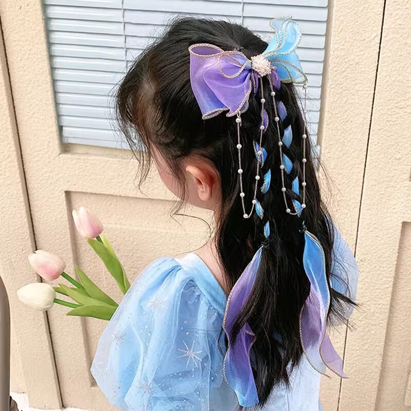 子供用ヘアバンド女の子レインボーリボン編み込みヘアピン頭飾りポニーテールリボンヘアピン春と夏の女の子のヘアアクセサリー|undefined