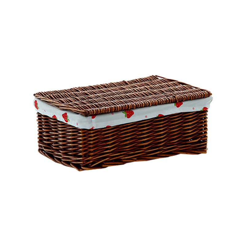Canasta de almacenamiento cuadrada de sauce con cubierta marrón oscuro de fresa blanco forrado grueso y duradero canasta de almacenamiento de sauce hecha a mano