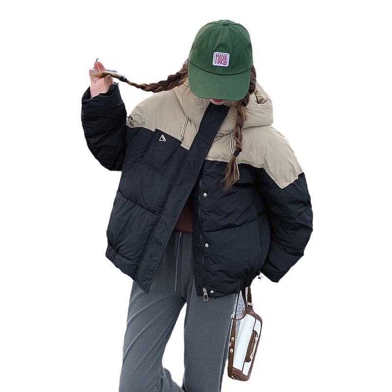 Color contrastante ropa de algodón de pluma para mujeres corto 2024 chaqueta de algodón pequeño chaqueta de invierno chaqueta de algodón coreano chaqueta de pan chaqueta de algodón