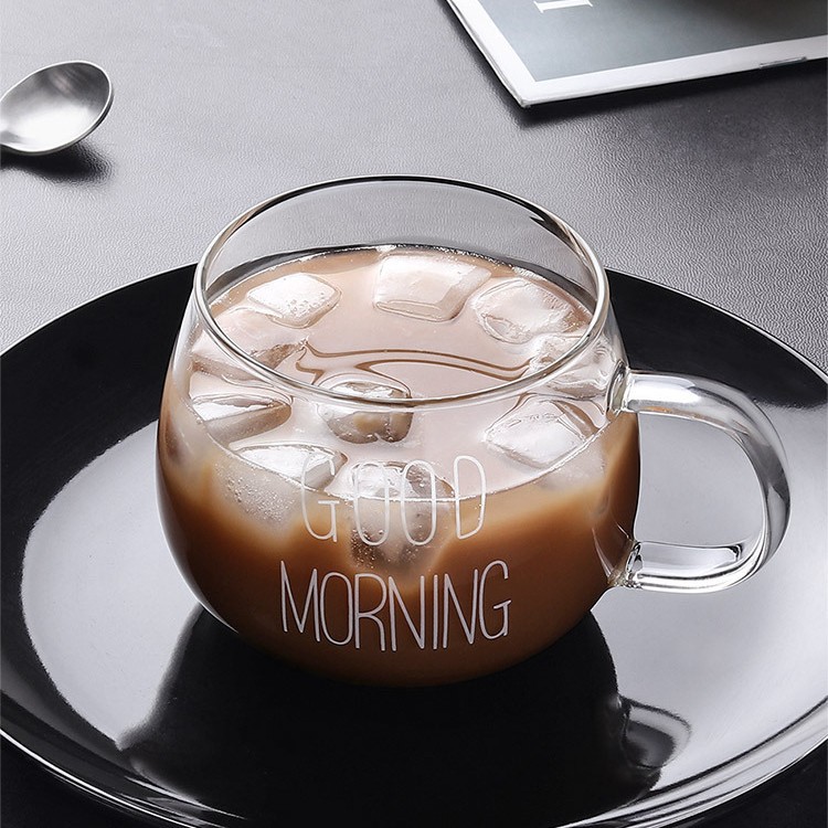 Großer, transparenter, temperaturbeständiger Becher aus Borosilikatglas für Frühstück, Milch, Haferflocken und mehr._voghion.com