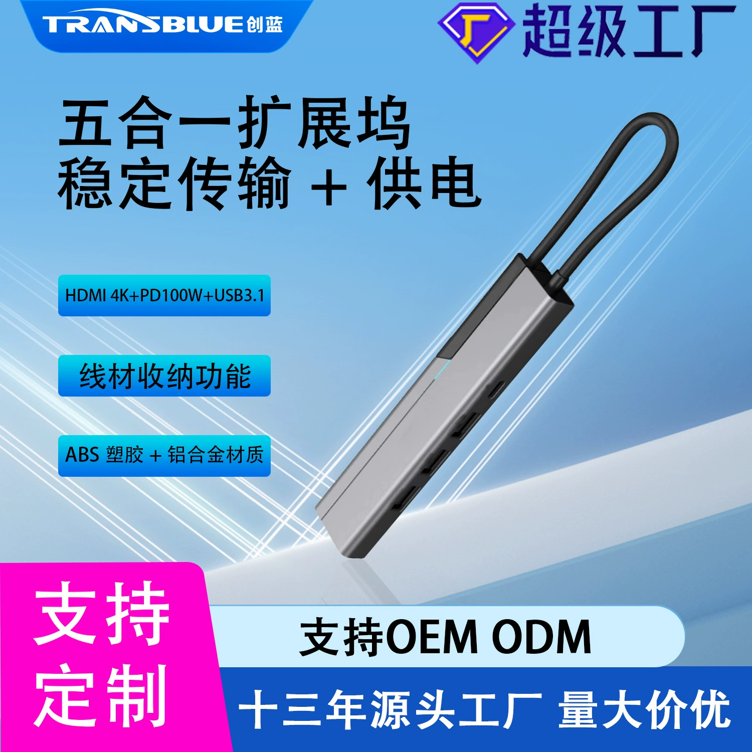 TYPE‑C док-станция для HDMI экран проекции USB 3.1 с питанием 100W PD пять в одном многофункциональный HUB