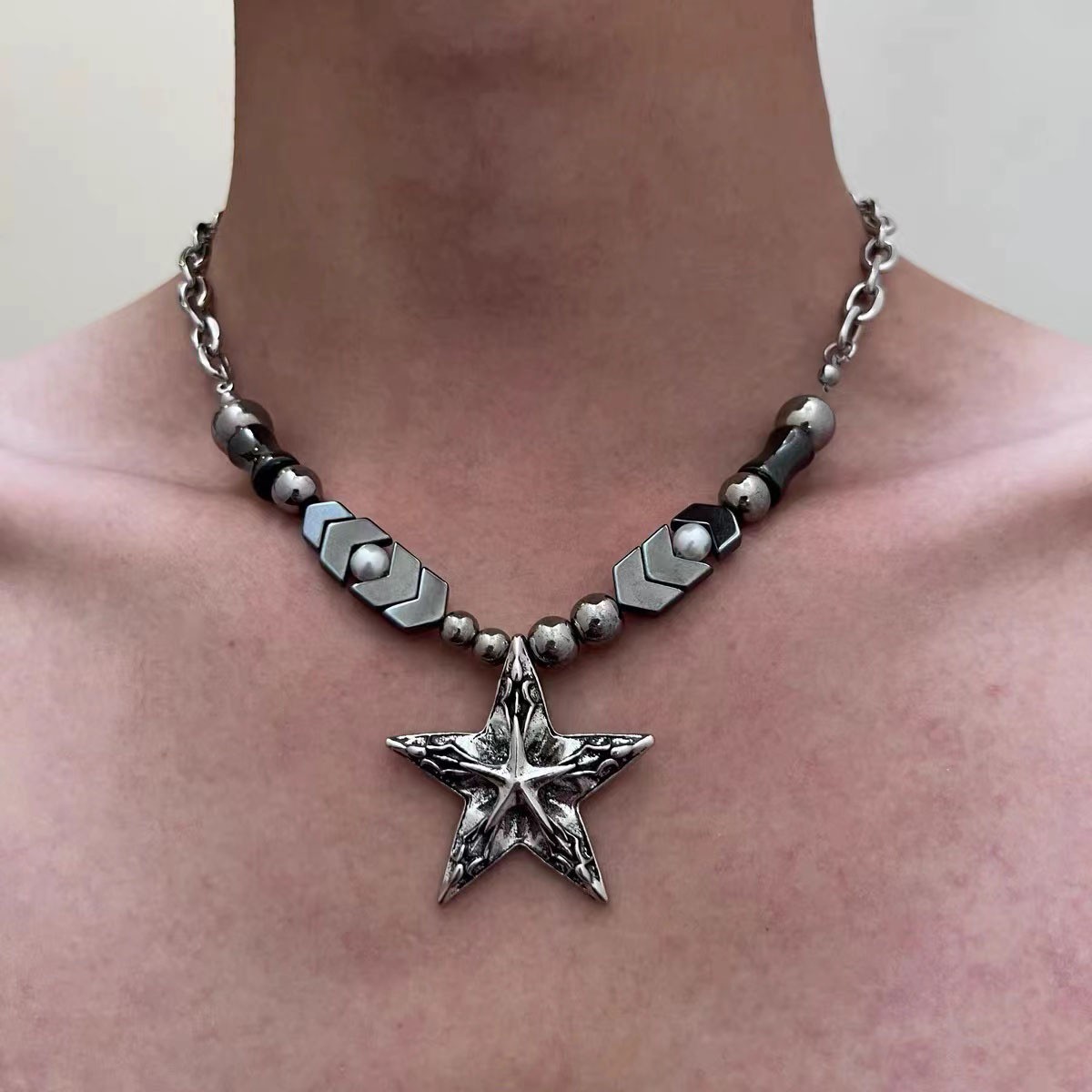 Star pendant necklace iron chain ccb glass) px3314