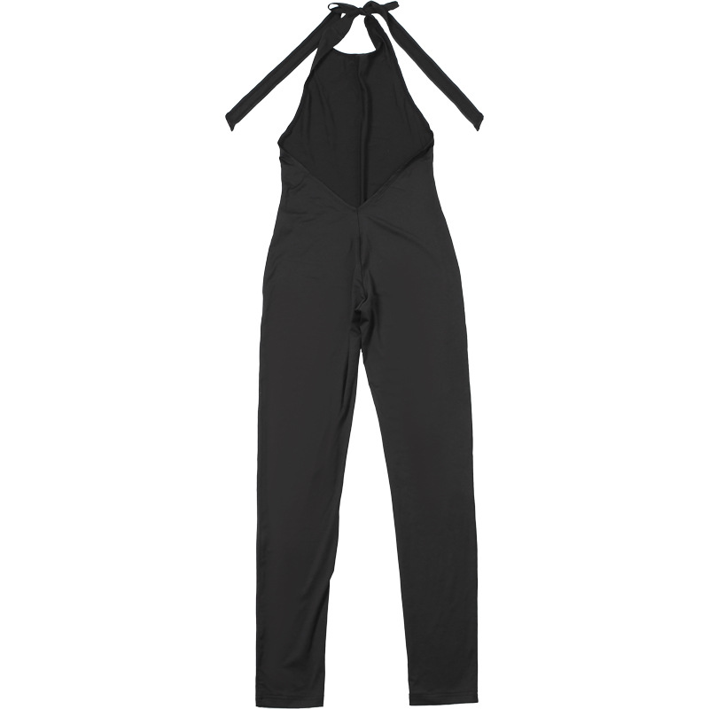 Summer Women Clothing Halter Lace Up Bare Back Sexy Solid Color Slimming Jumpsuit