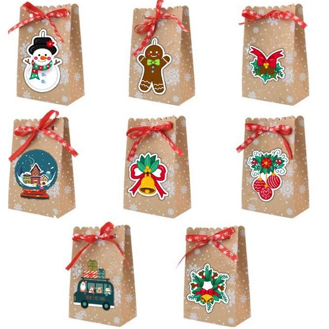 ヨーロッパの新しいキャンディボックスクリスマスパーティー包装箱6レーザーカードクリスマスクラフト紙スノーフレーク紙袋|undefined