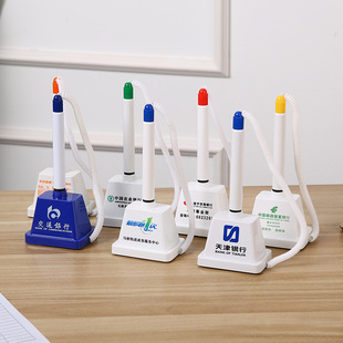 Bank Counter Window Fixed Signature Pen Advertising Plastic Neutral Writing Pen Spring Lanyard Desk Pen Printing Logo
