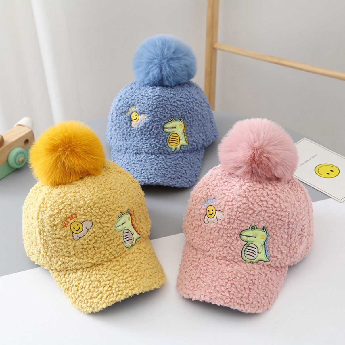 Cute Dinosaur Fur Ball Teddy Down Baseball Cap Wholesale Nihaojewelry display picture 12